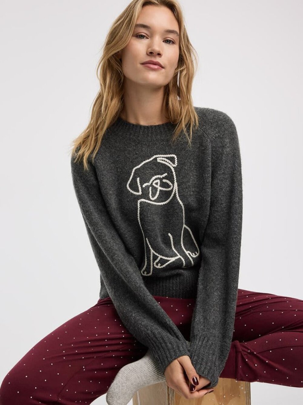 NWT - Pug Sweater - Grey Crew Neck Sweater - Size M - No wool